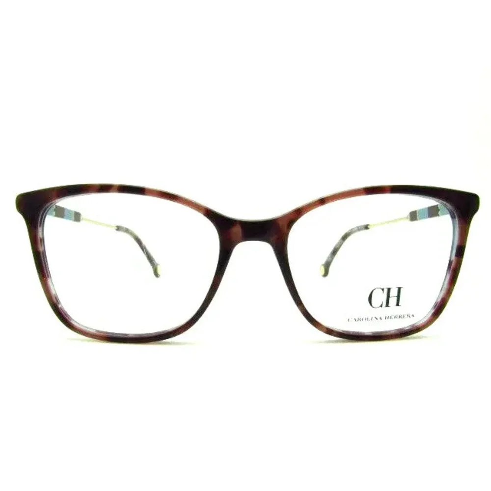 NWT Carolina Herrera VHE846K-0ADD-53 Havana Fucsia Square 53mm Eyeglasses